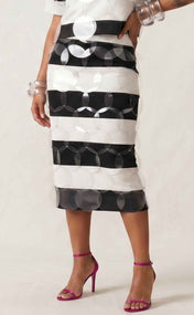Black and White Striped Bubbles Midi Skirt