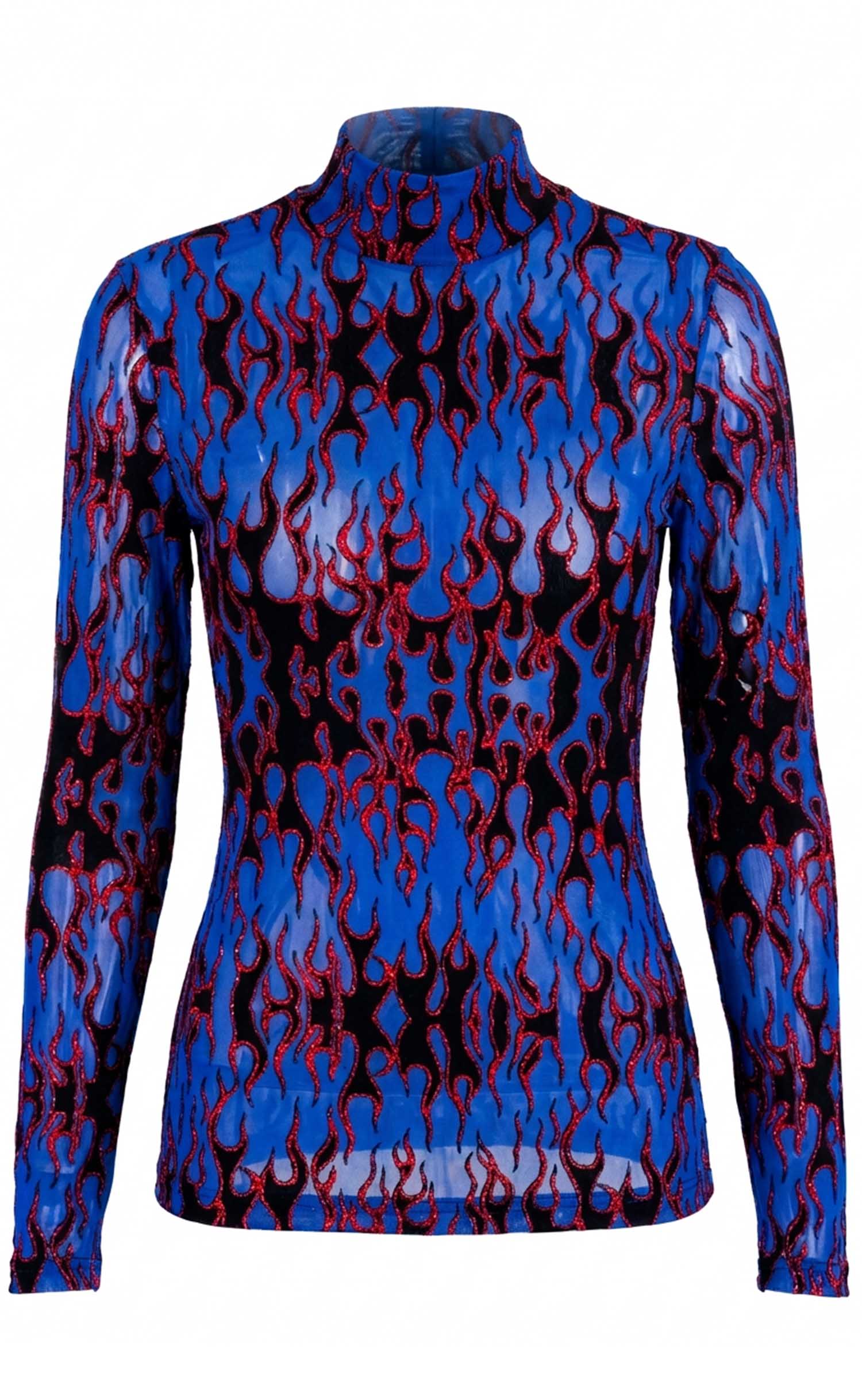 Blue Flame Power Mesh Mock Neck Top