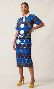 Blue on Blue Striped Bubbles Midi Skirt