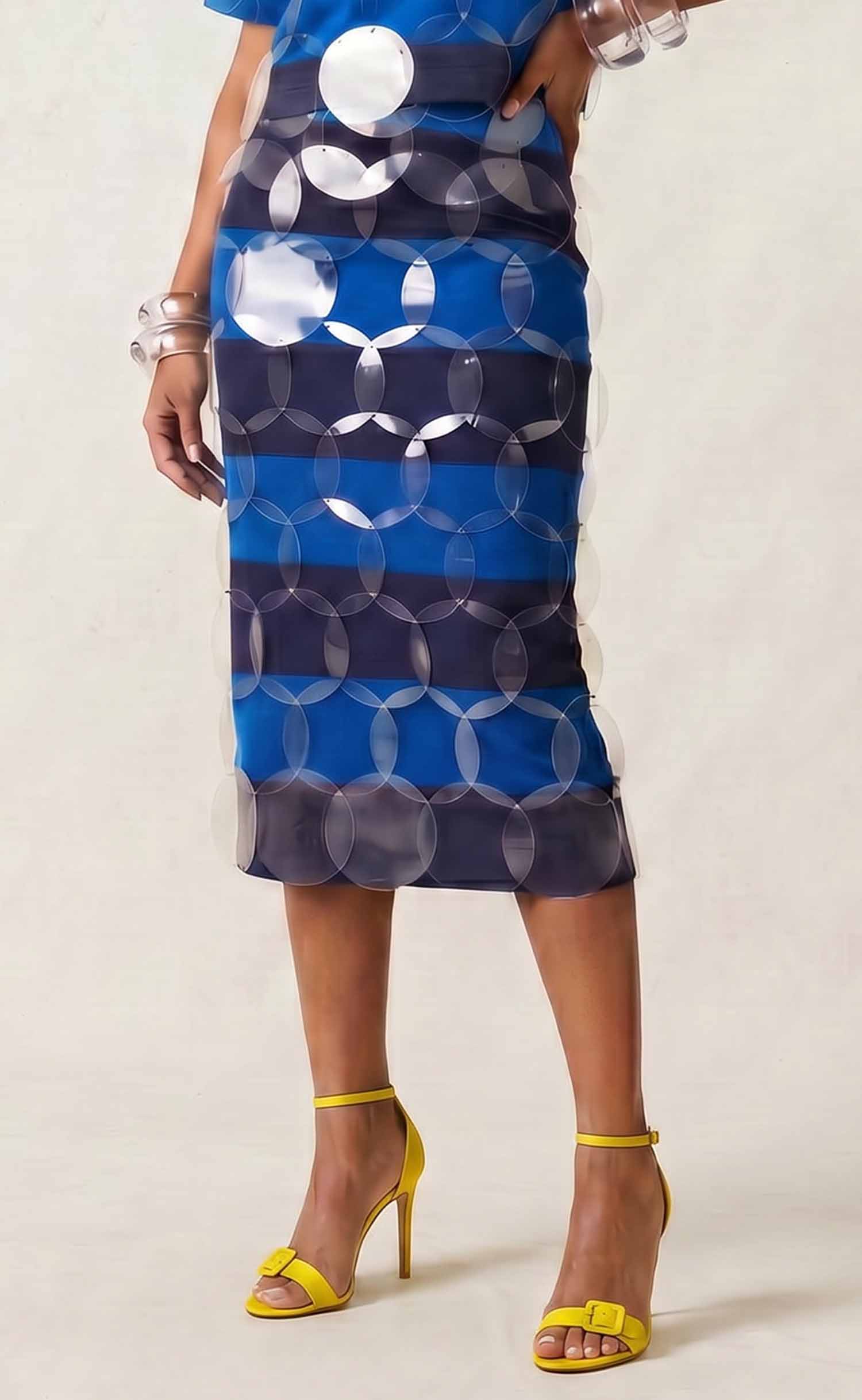 Blue on Blue Striped Bubbles Midi Skirt