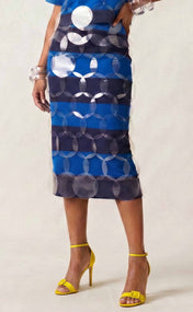 Blue on Blue Striped Bubbles Midi Skirt