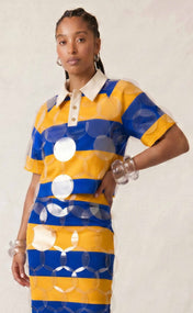 Royal Blue and Gold Striped Bubbles Rugby