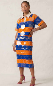 Royal Blue and Orange Striped Bubbles Rugby