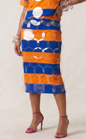 Royal Blue and Orange Striped Bubbles Midi Skirt