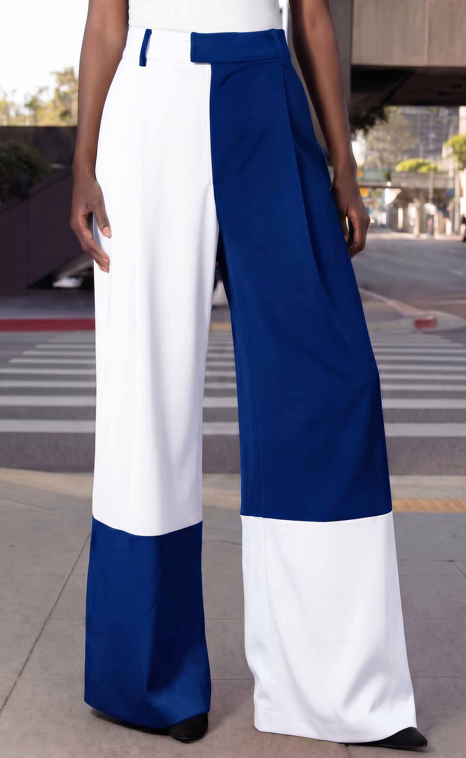 Royal Blue and White Wide Leg Trouser