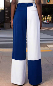Royal Blue and White Wide Leg Trouser