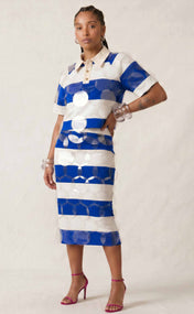 Royal Blue and White Striped Bubbles Rugby