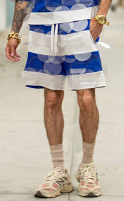 Royal Blue and White Striped Bubbles Drawstring Shorts