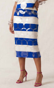 Royal Blue and White Striped Bubbles Midi Skirt