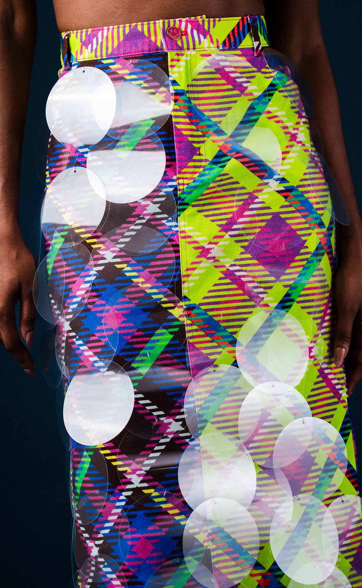 Bubbles Chocolate and Lime Plaid Maxi Denim Skirt