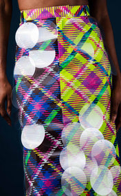 Bubbles Chocolate and Lime Plaid Maxi Denim Skirt