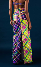Bubbles Chocolate and Lime Plaid Maxi Denim Skirt