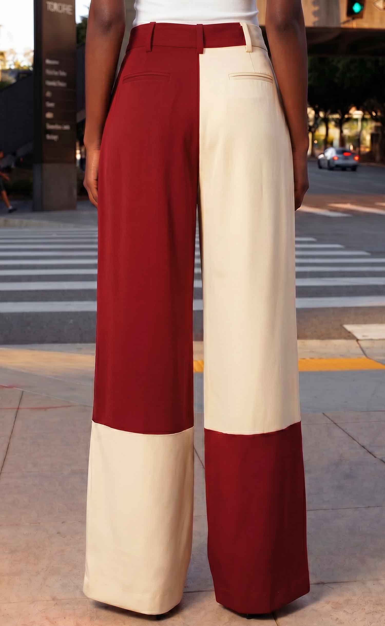 Crimson and Cream Wide Leg Trouser