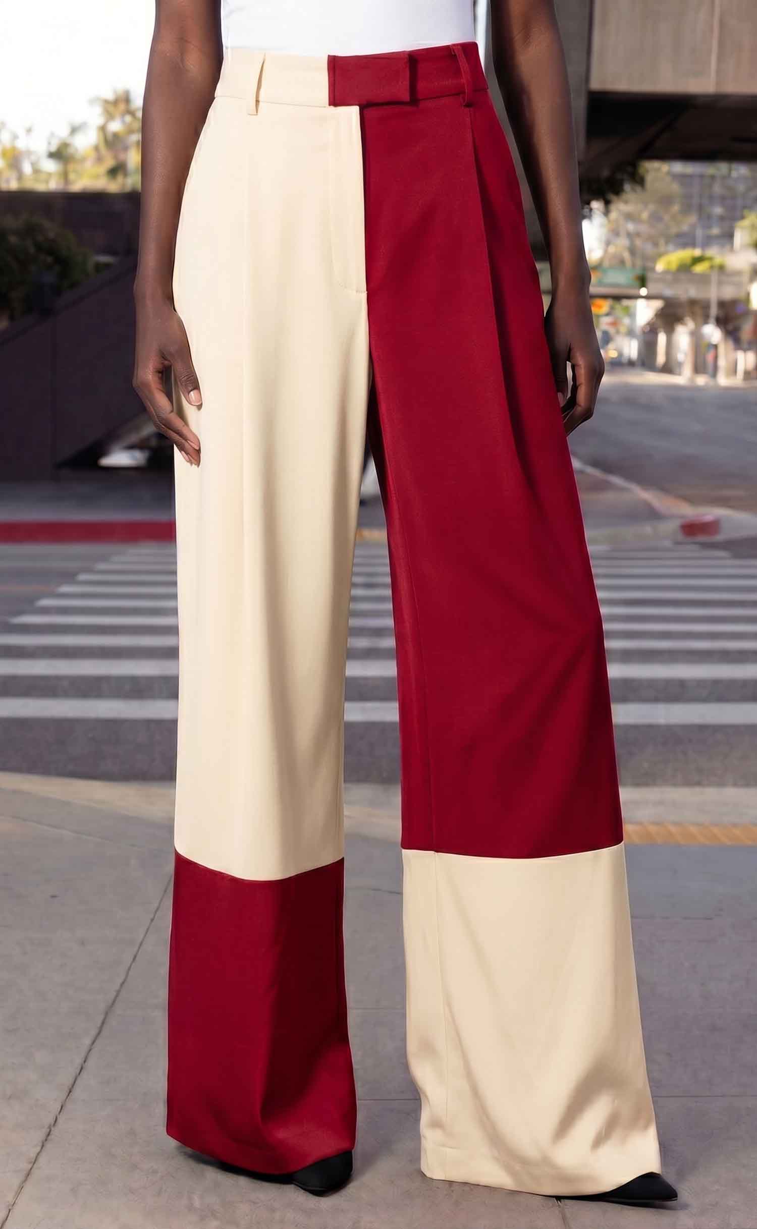 Crimson and Cream Wide Leg Trouser