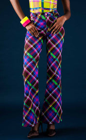 Chocolate Plaid Bell Bottom Jeans