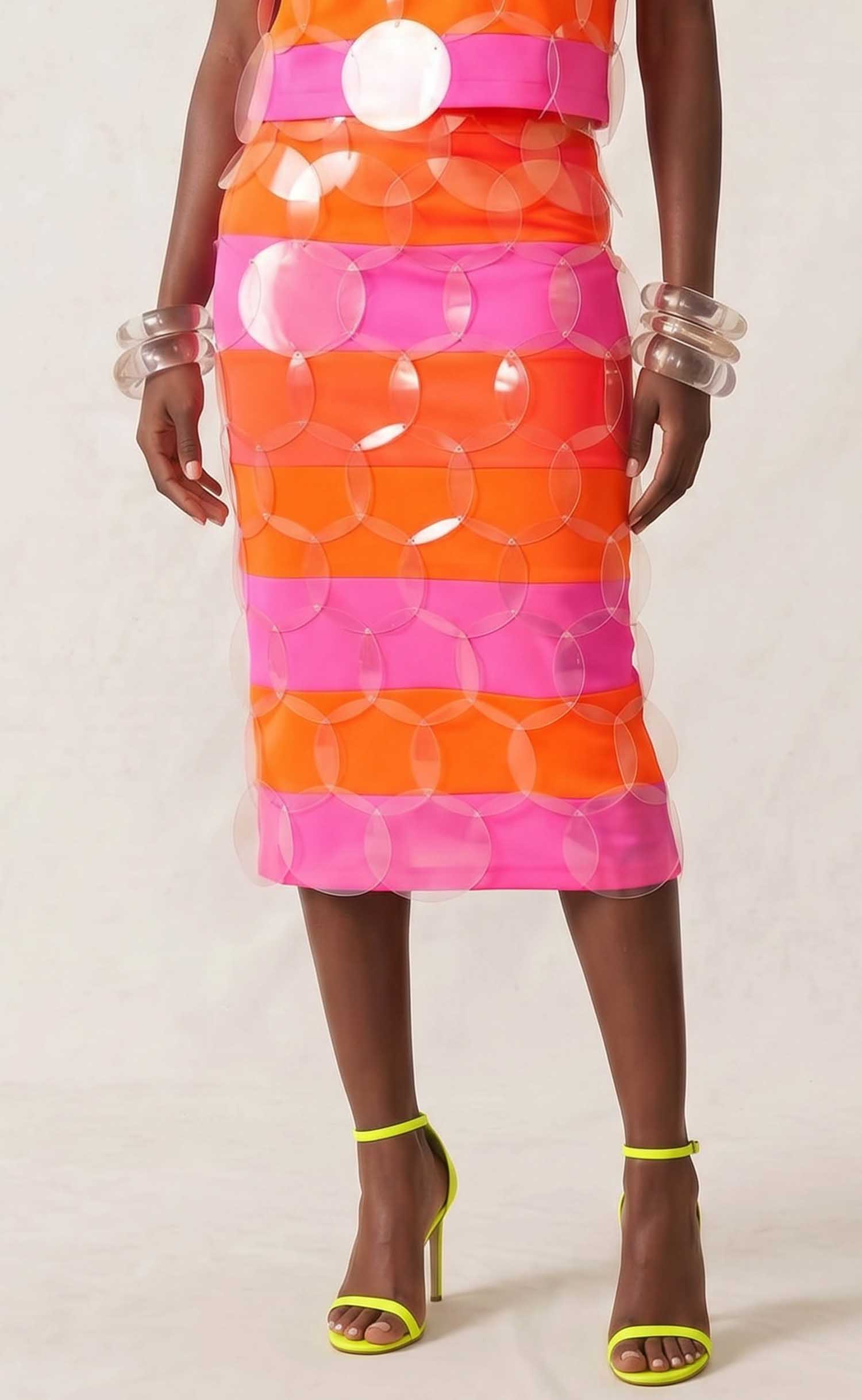 Citrus Punch Striped Bubbles Midi Skirt