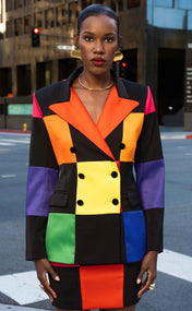 Color-Full Double-Breasted Power Check Blazer