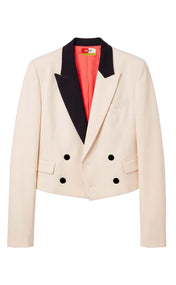 Ivory Color-Block Cropped Blazer