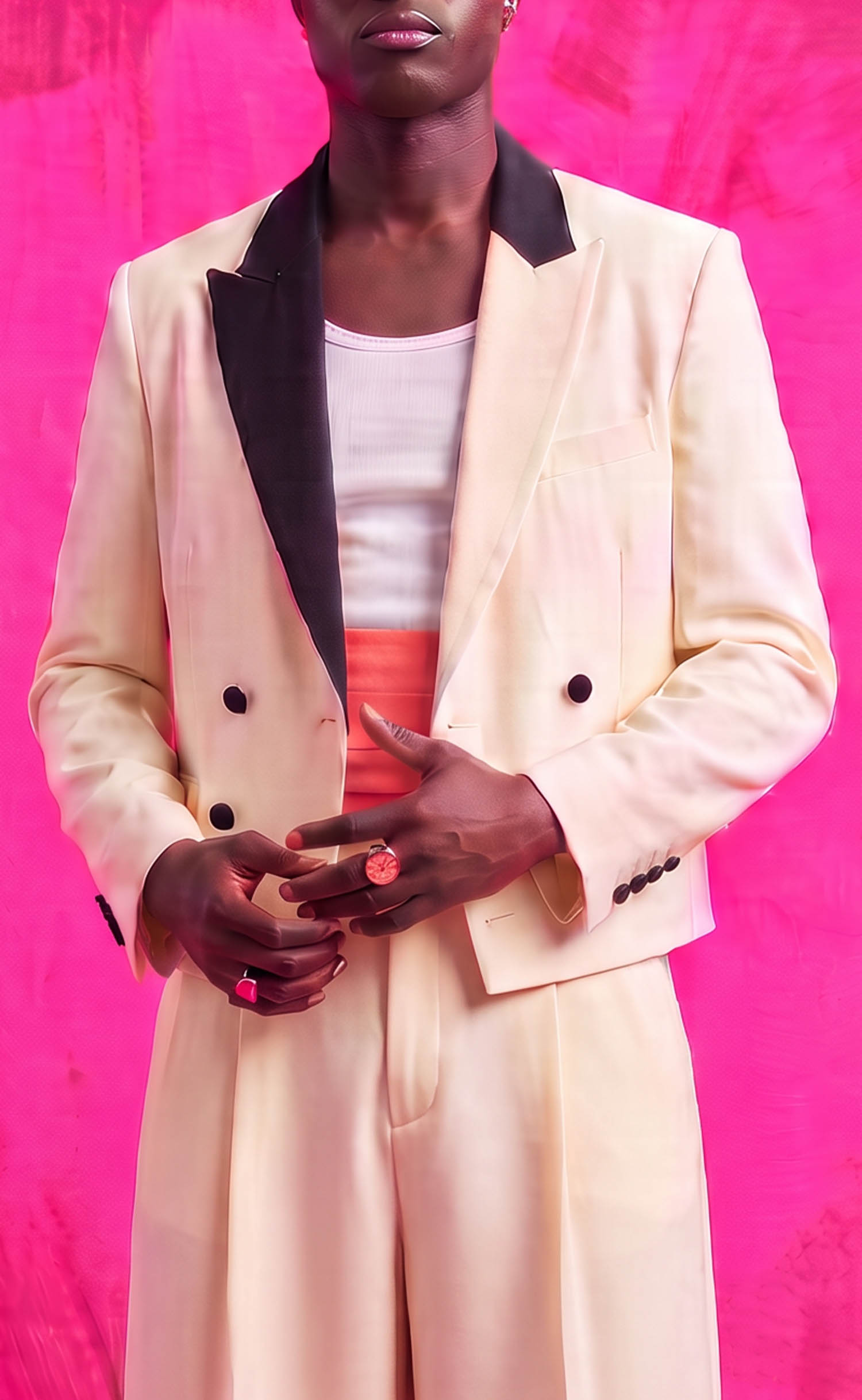 Ivory Color-Block Cropped Blazer