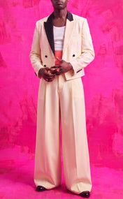 Ivory Color-Block Cropped Blazer