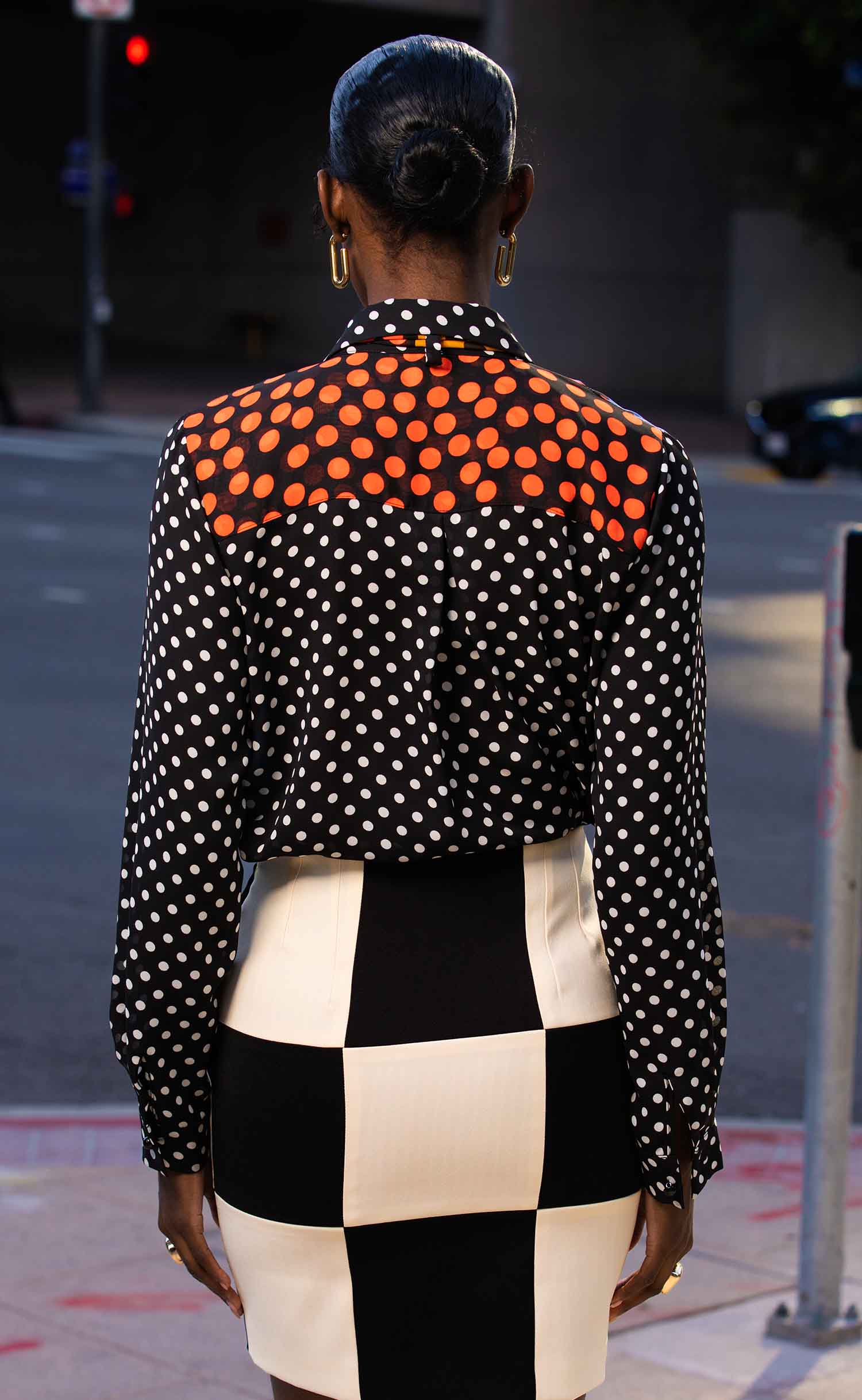 Mixed Dot Georgette Blouse with Removable Scarf