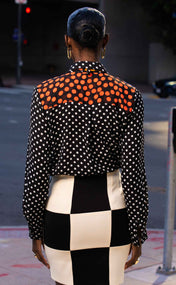Mixed Dot Georgette Blouse with Removable Scarf