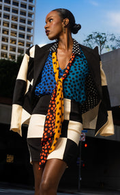 Mixed Dot Georgette Blouse with Removable Scarf