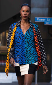 Mixed Dot Georgette Blouse with Removable Scarf