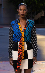 Mixed Dot Georgette Blouse with Removable Scarf