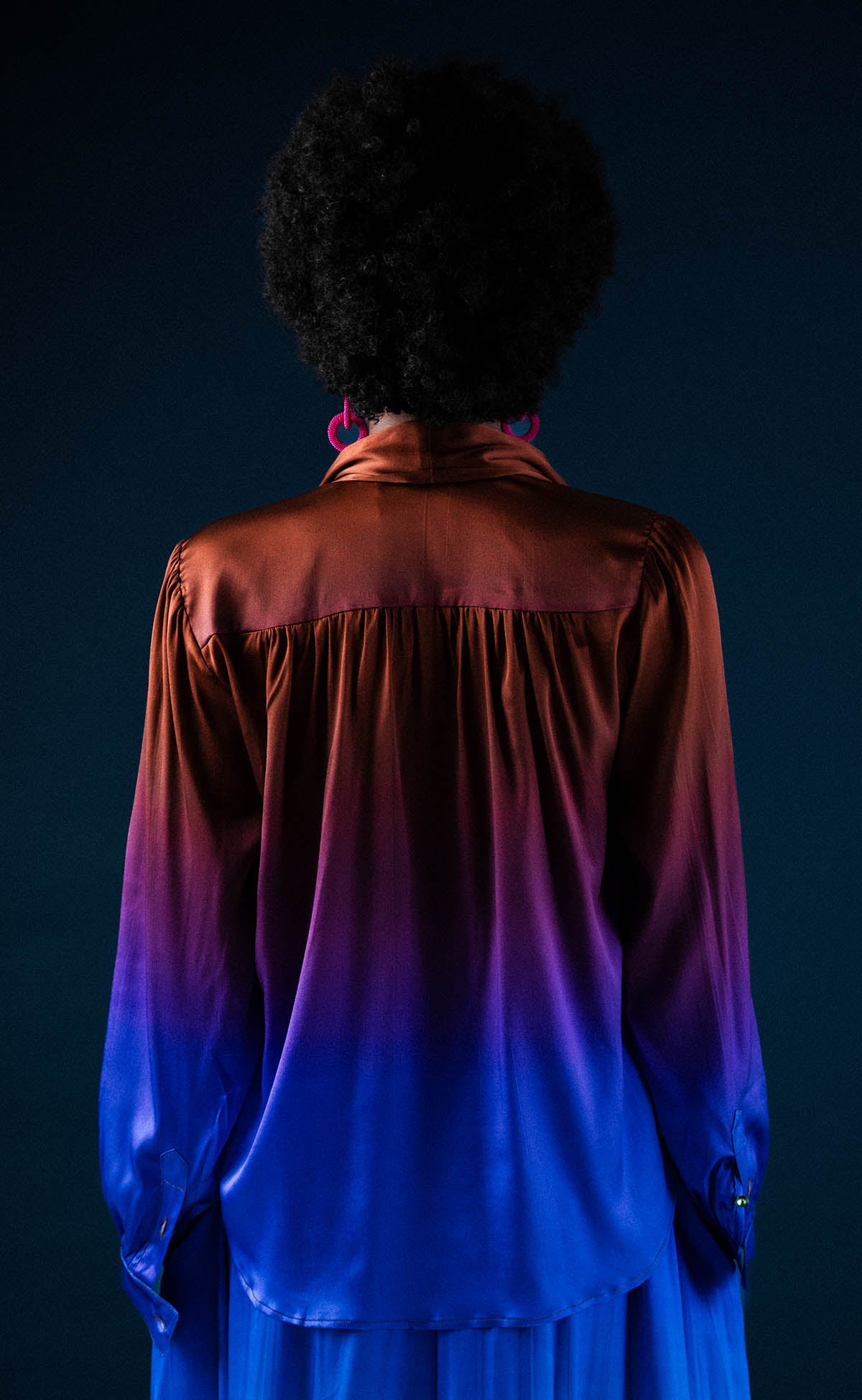 Fig Silk Ombré Bow Blouse