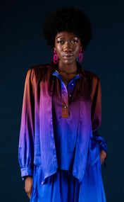 Fig Silk Ombré Bow Blouse