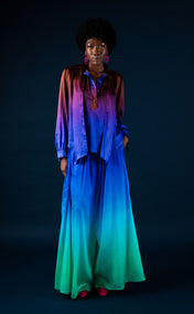 Cool Blue Ombré Silk Palazzo Pant
