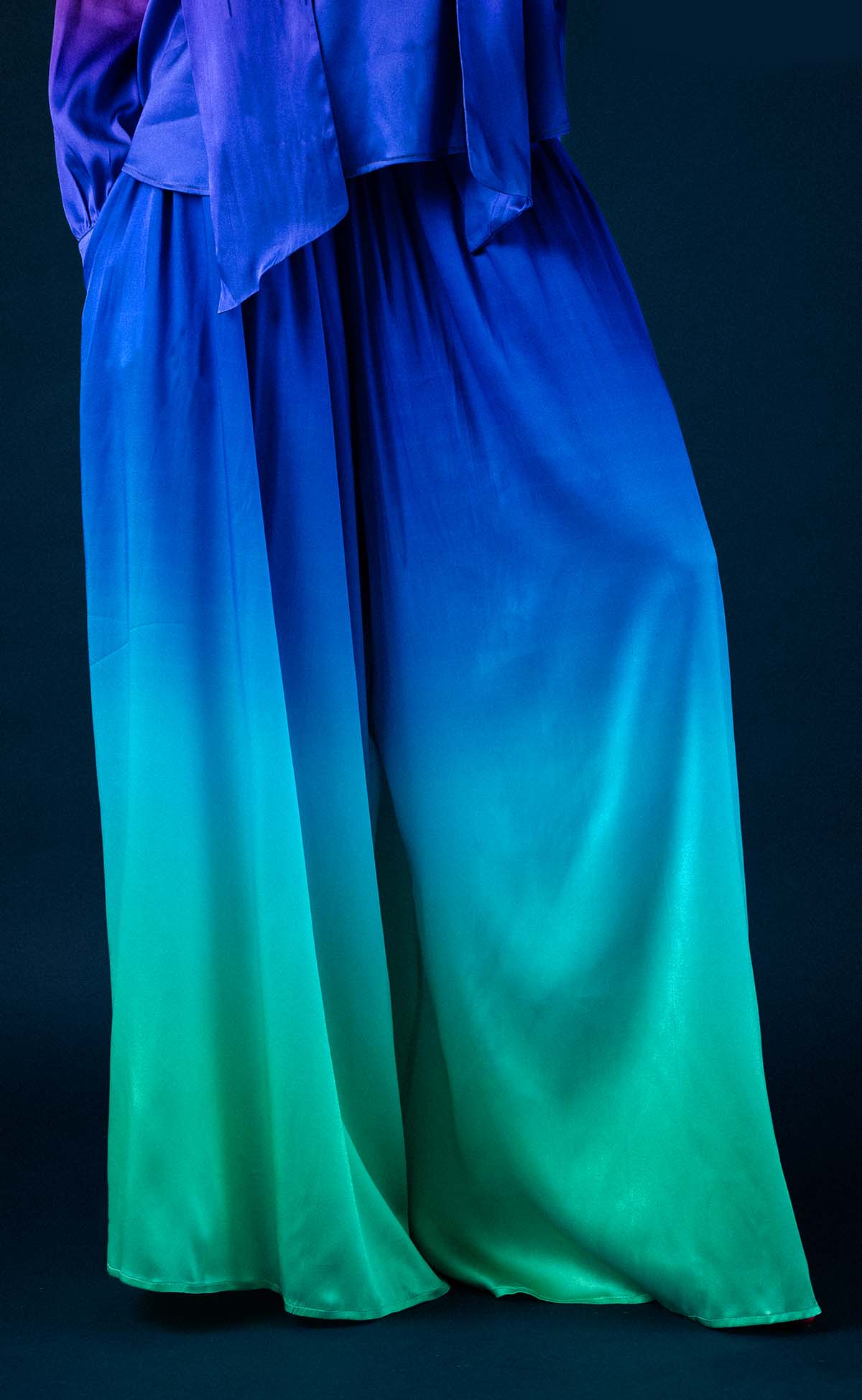 Cool Blue Ombré Silk Palazzo Pant