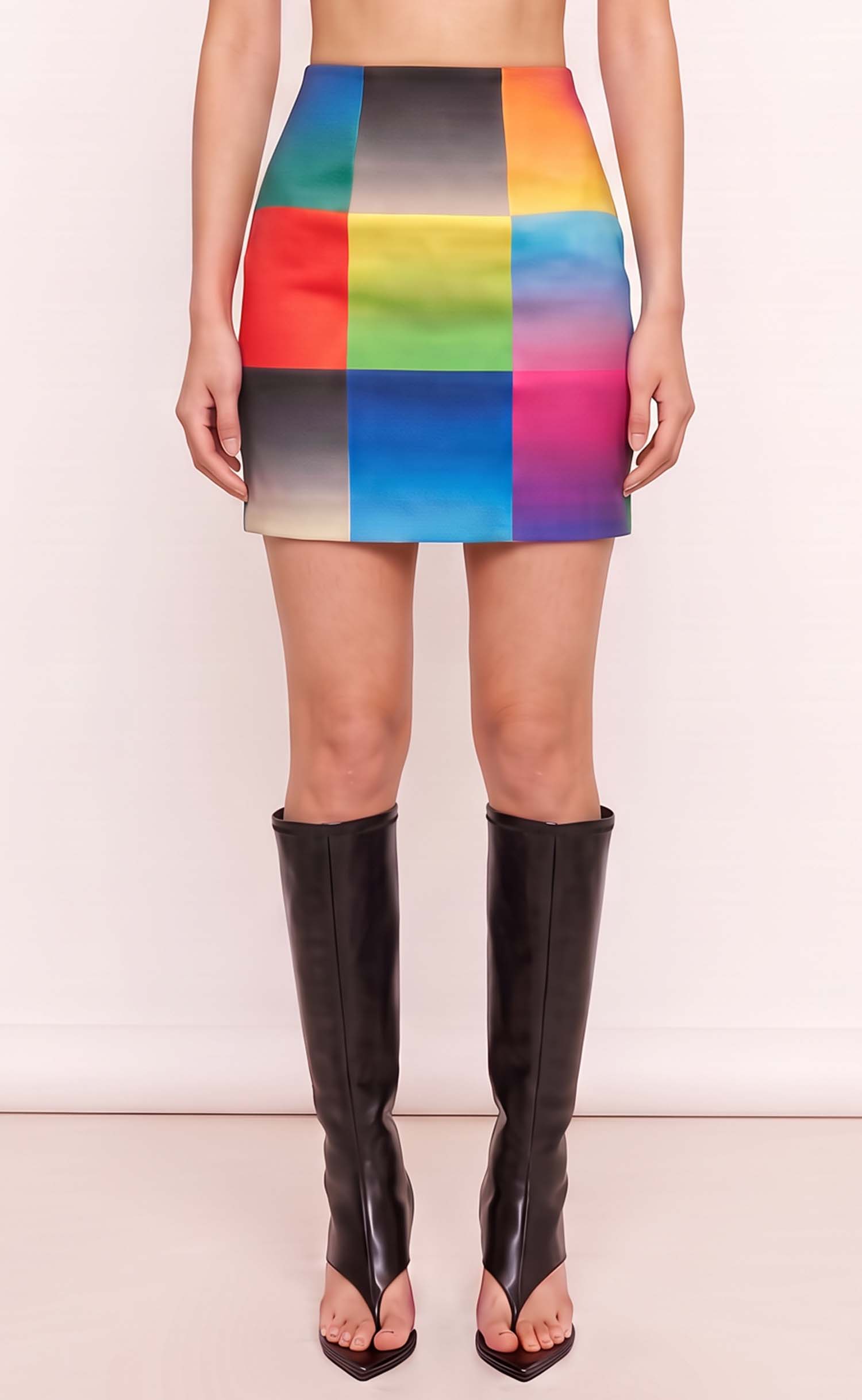 Rainbow Gradient Check Power Skirt