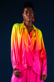 Sunset Silk Ombré Bow Blouse