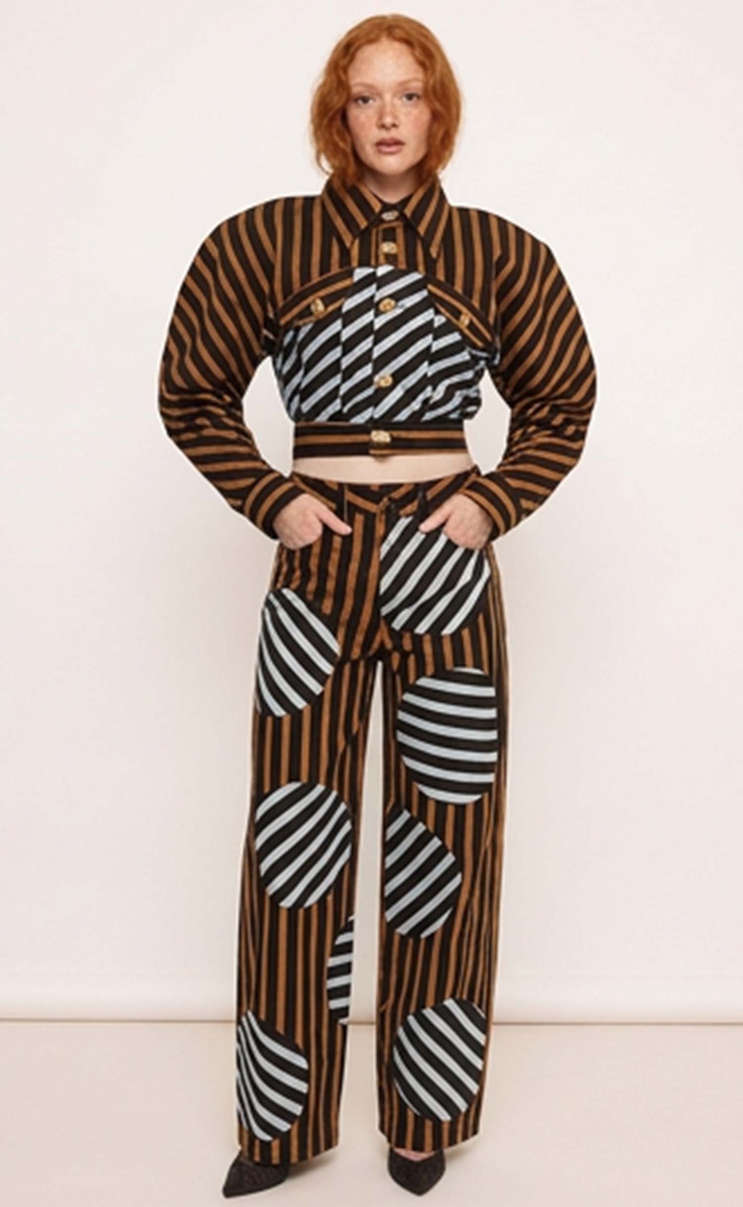 Dual Striped Cropped Denim Jacket