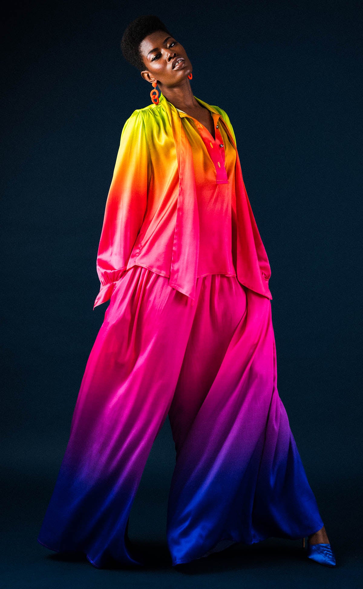 Sunset Silk Ombré Bow Blouse