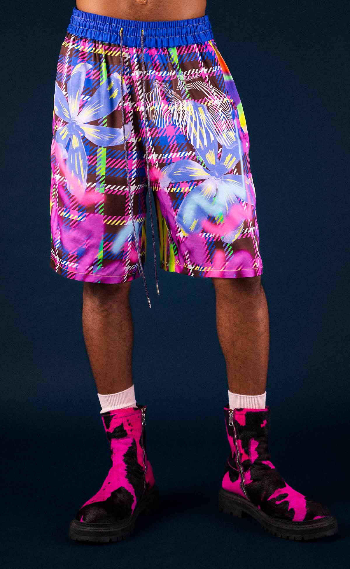 Chocolate Plaid Wildflower Basketball Shorts