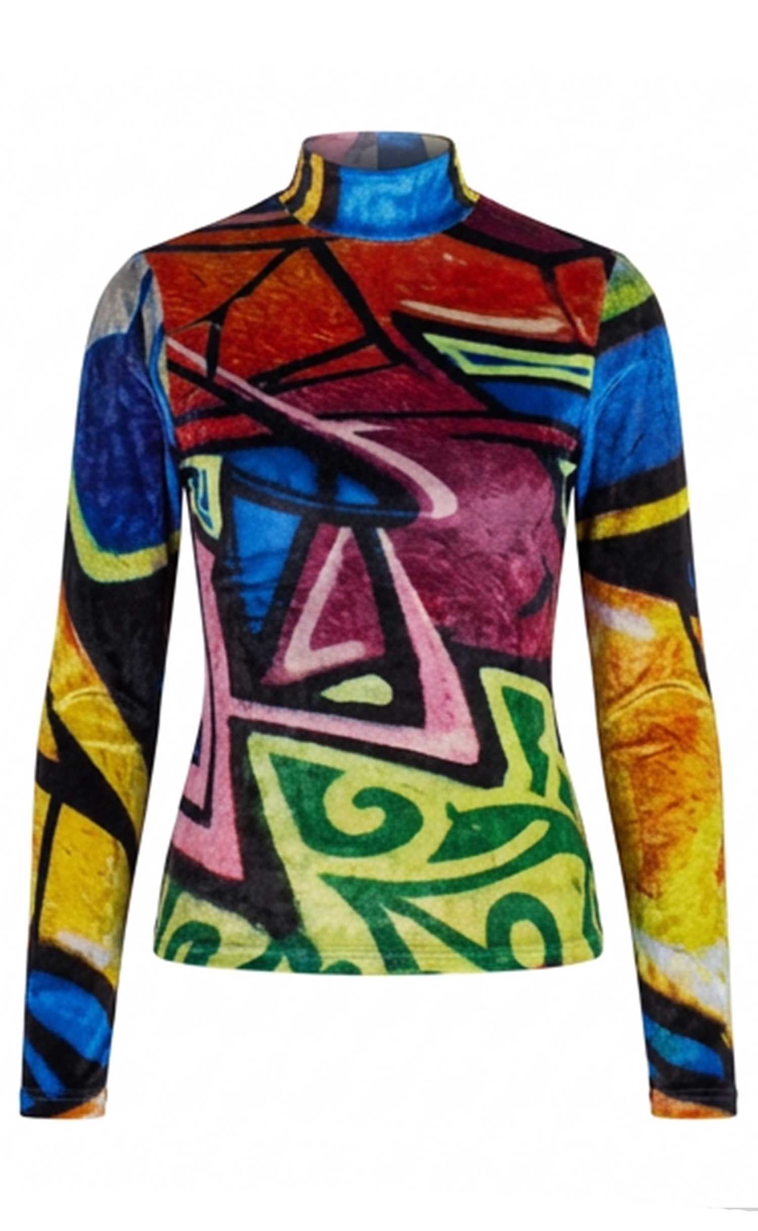 Grafitti Crushed Velvet Mock Neck Top