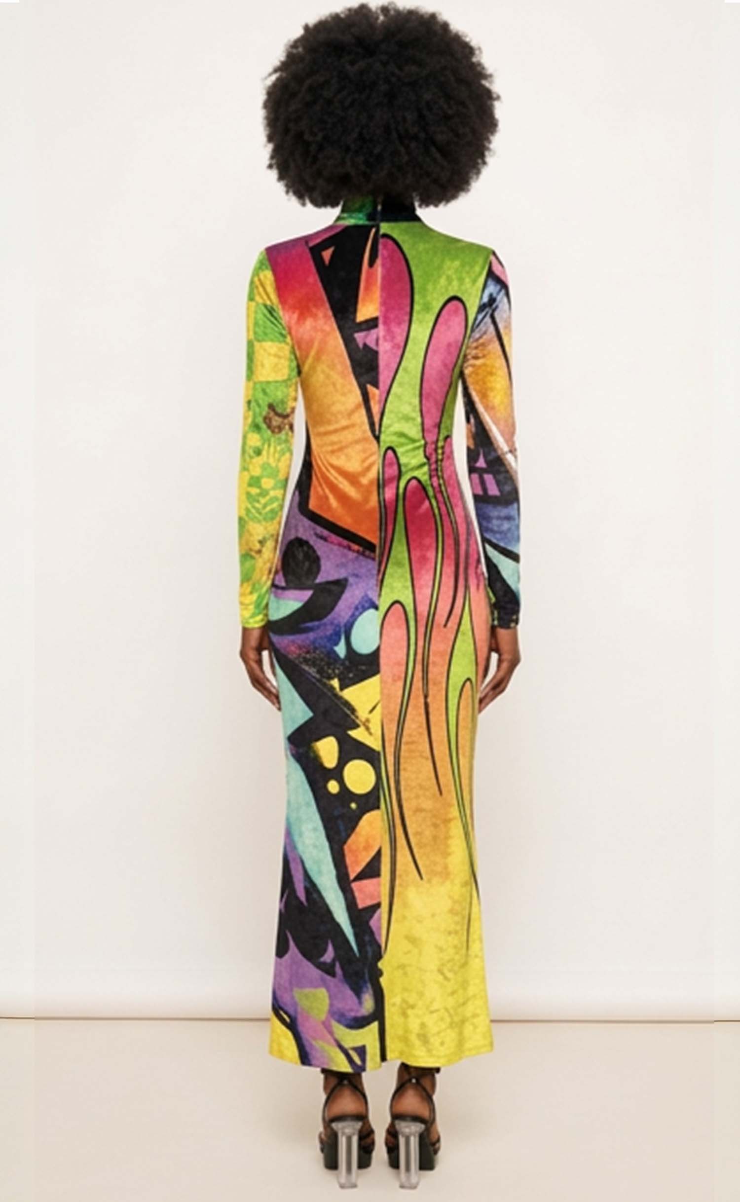 Grafitti Mock Neck Crushed Velvet Maxi Dress
