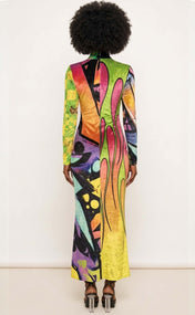 Grafitti Mock Neck Crushed Velvet Maxi Dress