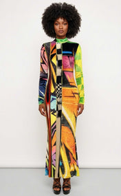 Grafitti Mock Neck Crushed Velvet Maxi Dress