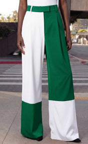 Green and White Wide Leg Trouser