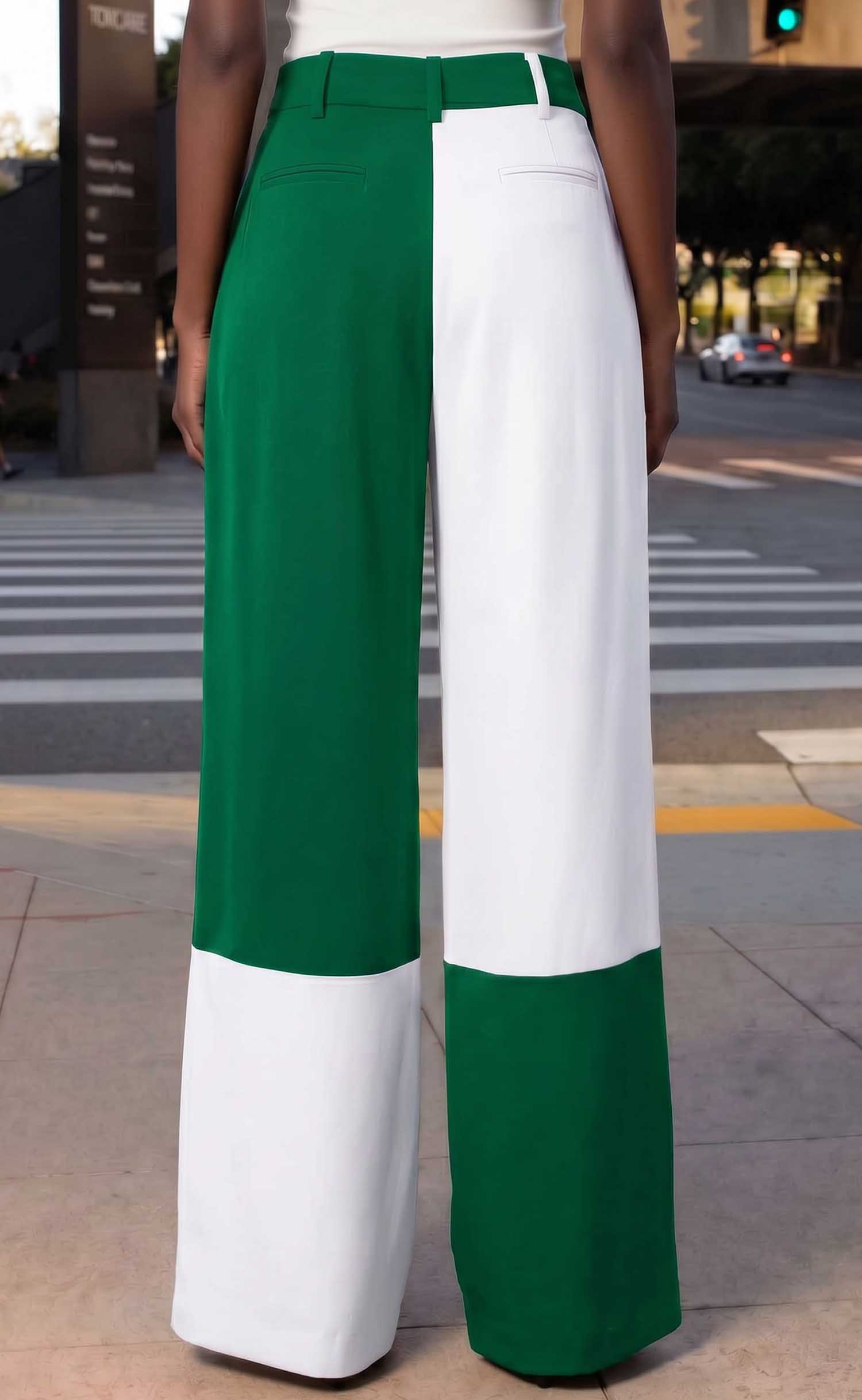 Green and White Wide Leg Trouser