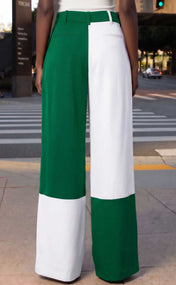 Green and White Wide Leg Trouser