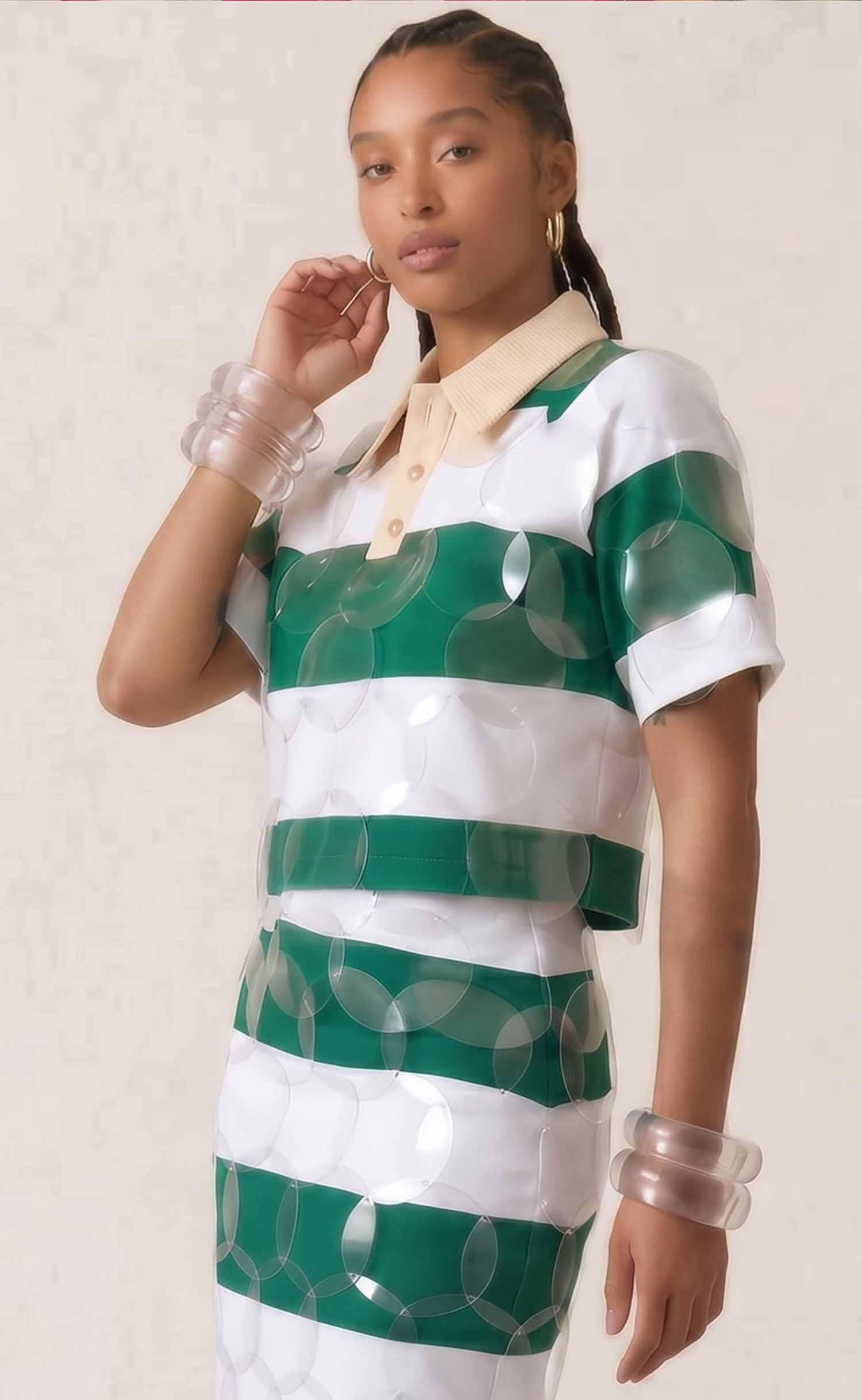 Green and White Striped Bubbles Rugby