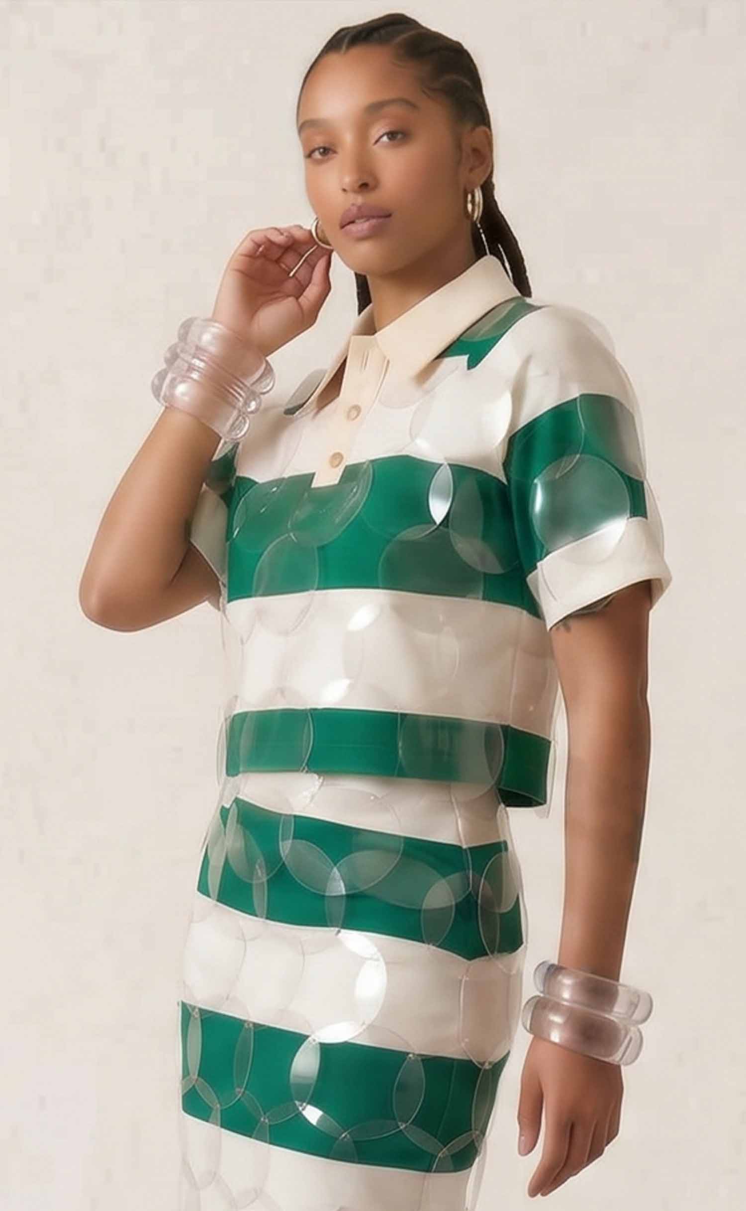 Green and White Striped Bubbles Rugby