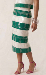 Green and White Striped Bubbles Midi Skirt