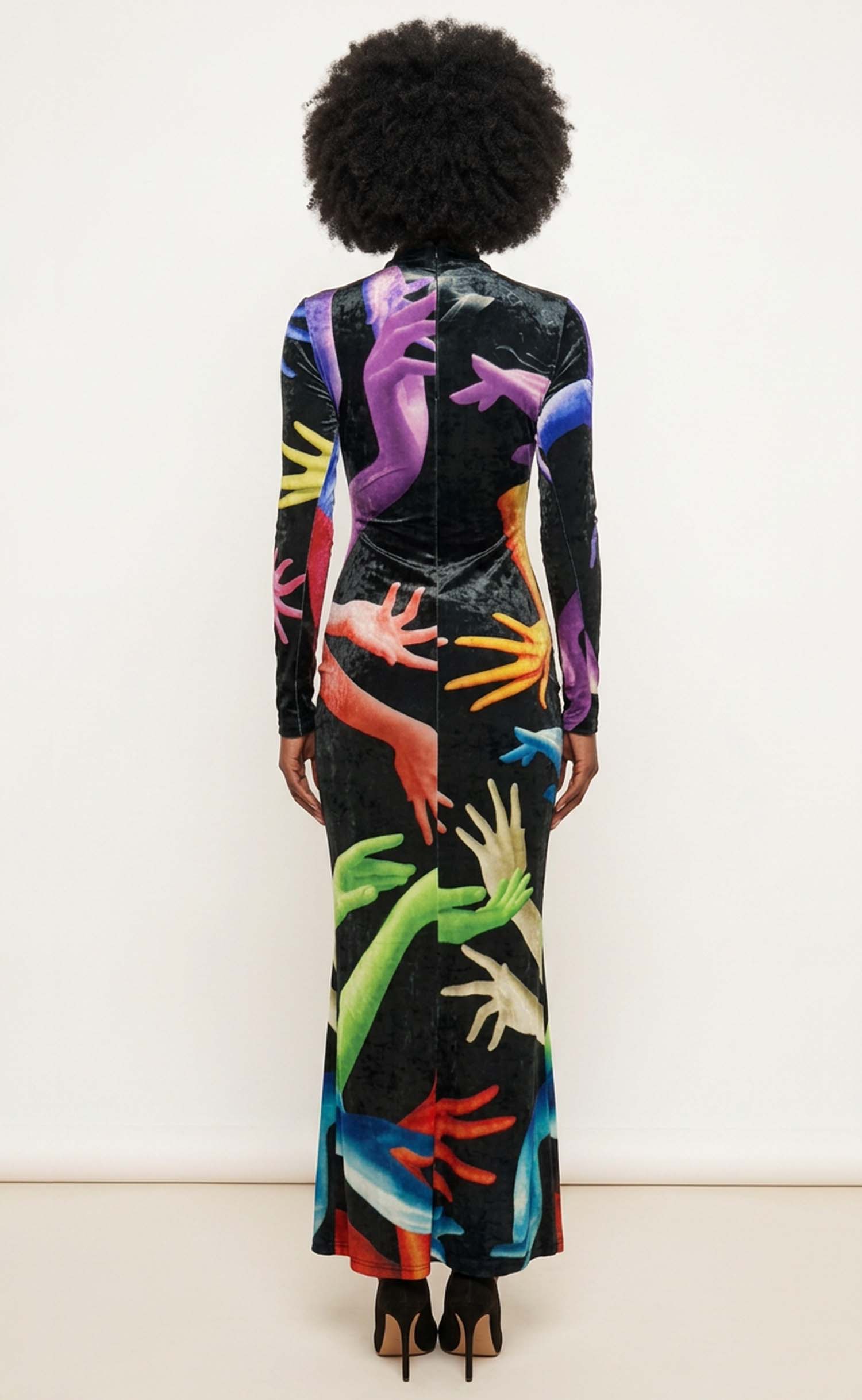 Handsy Mock Neck Crushed Velvet Maxi Dress
