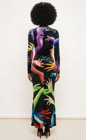 Handsy Mock Neck Crushed Velvet Maxi Dress
